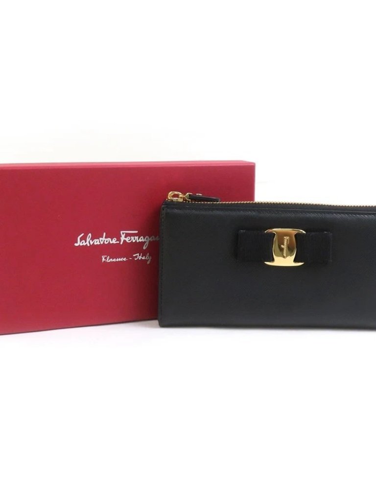 Salvatore Ferragamo Vara Ribbon Zip Around Long Wallet Black/Gold